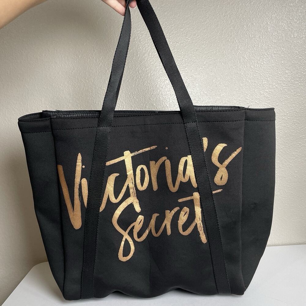 Victoria Secret Black Gold Thermal Wine Tote Bag Beach Picnic